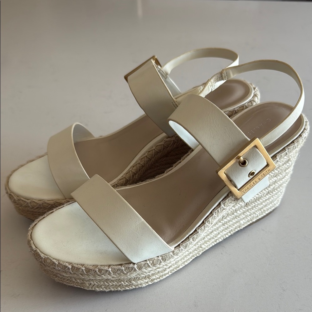 Charles and Keith Cream Wedge Sandals